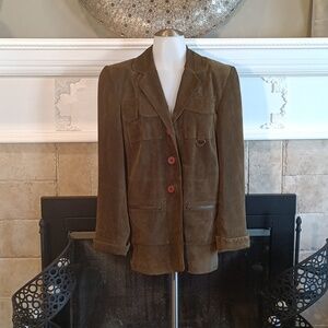 Nice khaki green suede modern military blazer with lots of pockets